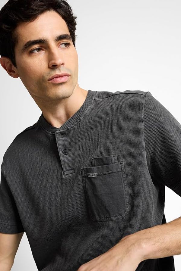 Embossed Henley-neck T-shirt