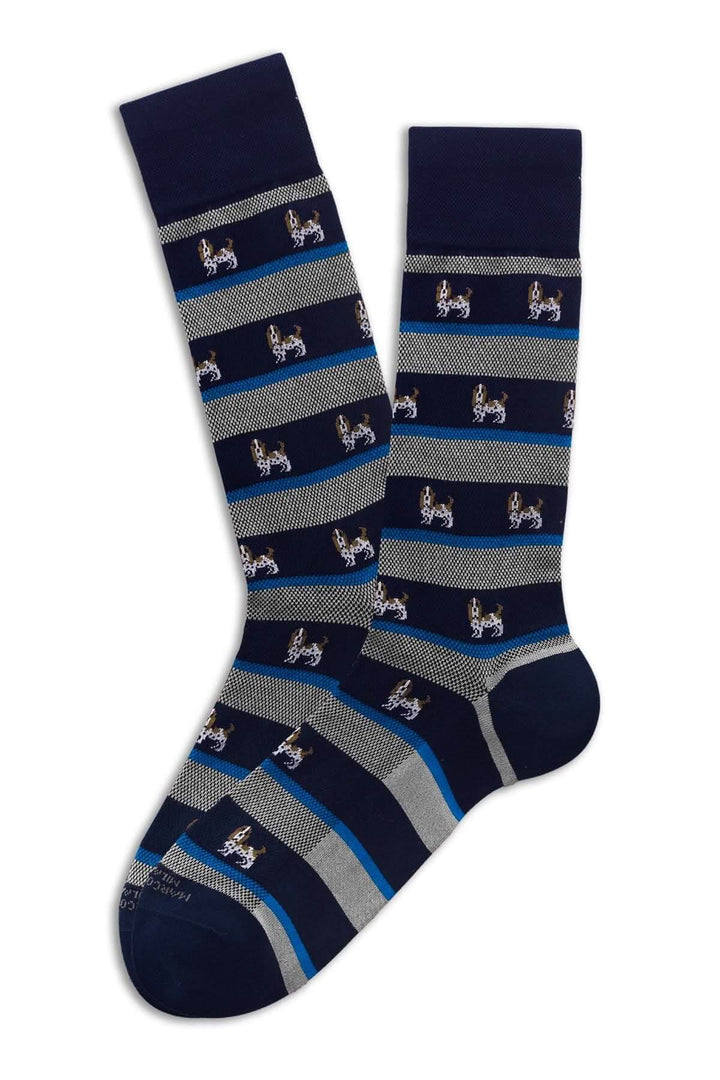 Bas motif chiens avec des bandes bleues et un design de chiens, confortables et extensibles pour une touche d&