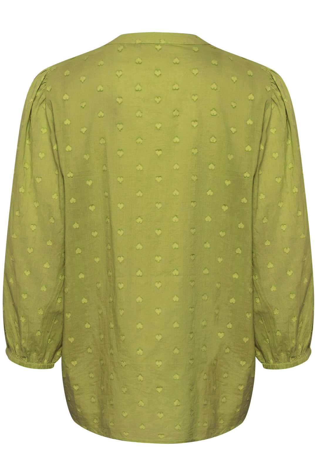Blouse Jollia verte en coton avec manches bouffantes et motifs en forme de cœur, vue arrière.