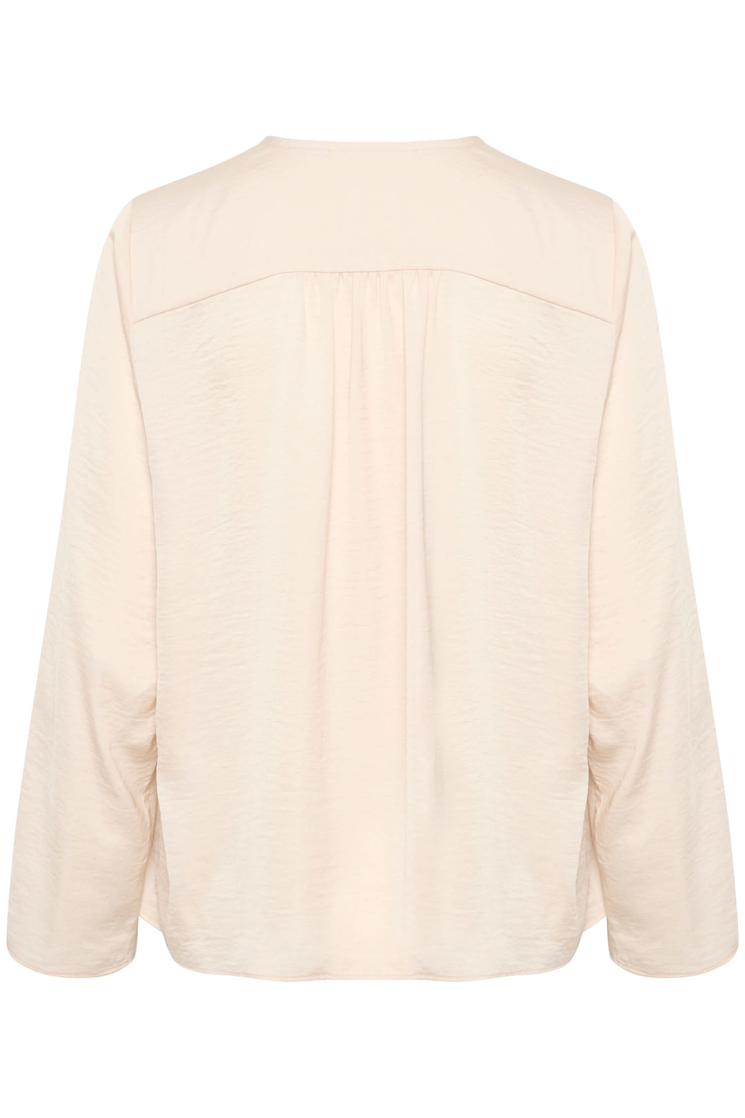 Blouse Mato beige, manches longues, coupe classique, encolure nouée, vue arrière.