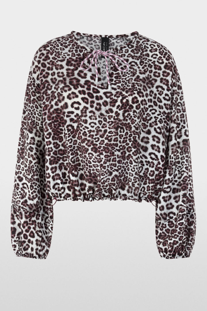 Blouse avec imprimé léopard moderne coupe ample, encolure en V avec cordon de serrage, élégante et sportive pour toutes occasions.