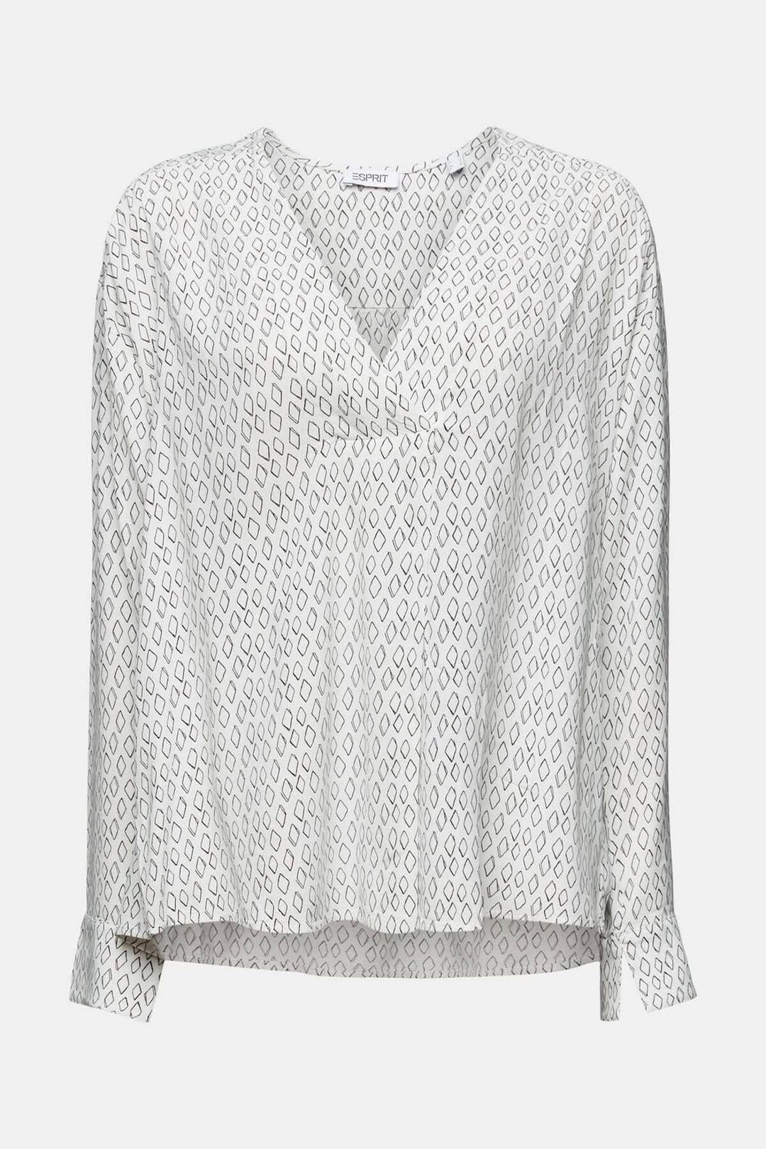 Blouse col V ample en tissu crêpe texturé, imprimé intégral et manches tombantes, parfaite pour le bureau.