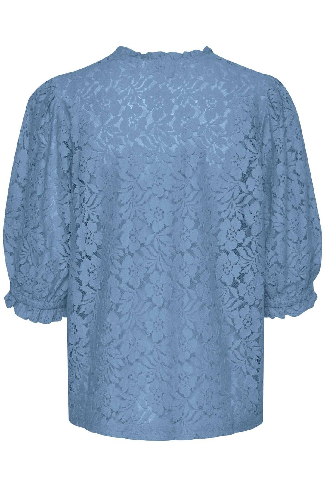 Blouse de Kaspis, bleu, forme A, finition en maille, élégante et décontractée, idéale pour le travail ou les sorties.