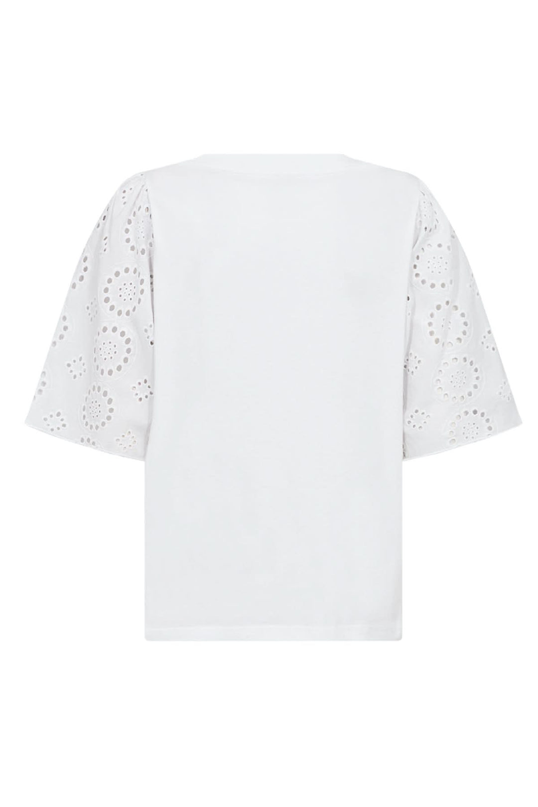 Blouse blanche à manches brodées, coupe ample, en coton biologique pour un style moderne.