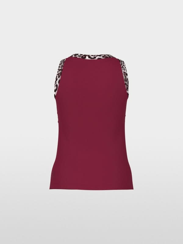 Camisole à imprimé léopard en coton côtelé, motif léopard aux bordures, coupe près du corps, dos de la camisole présenté.