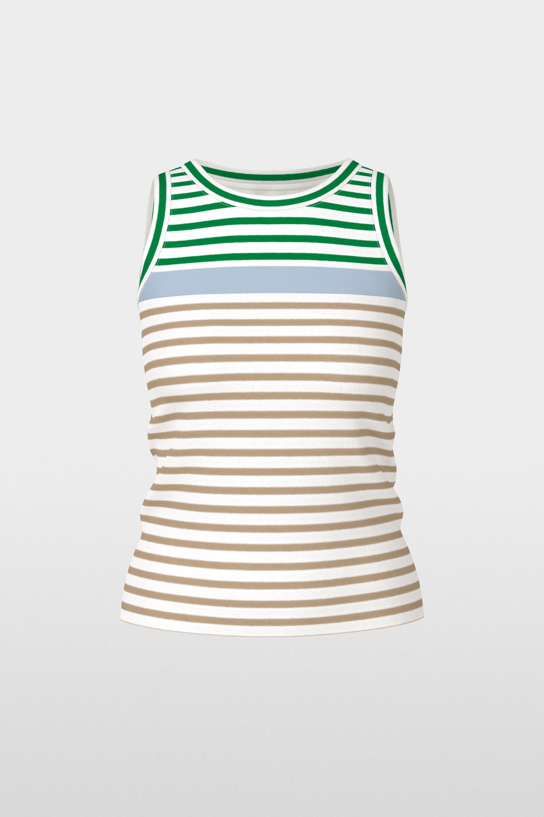 Camisole rayé en coton avec encolure ronde contrastante et silhouette ajustée, parfaite pour un look décontracté et moderne.