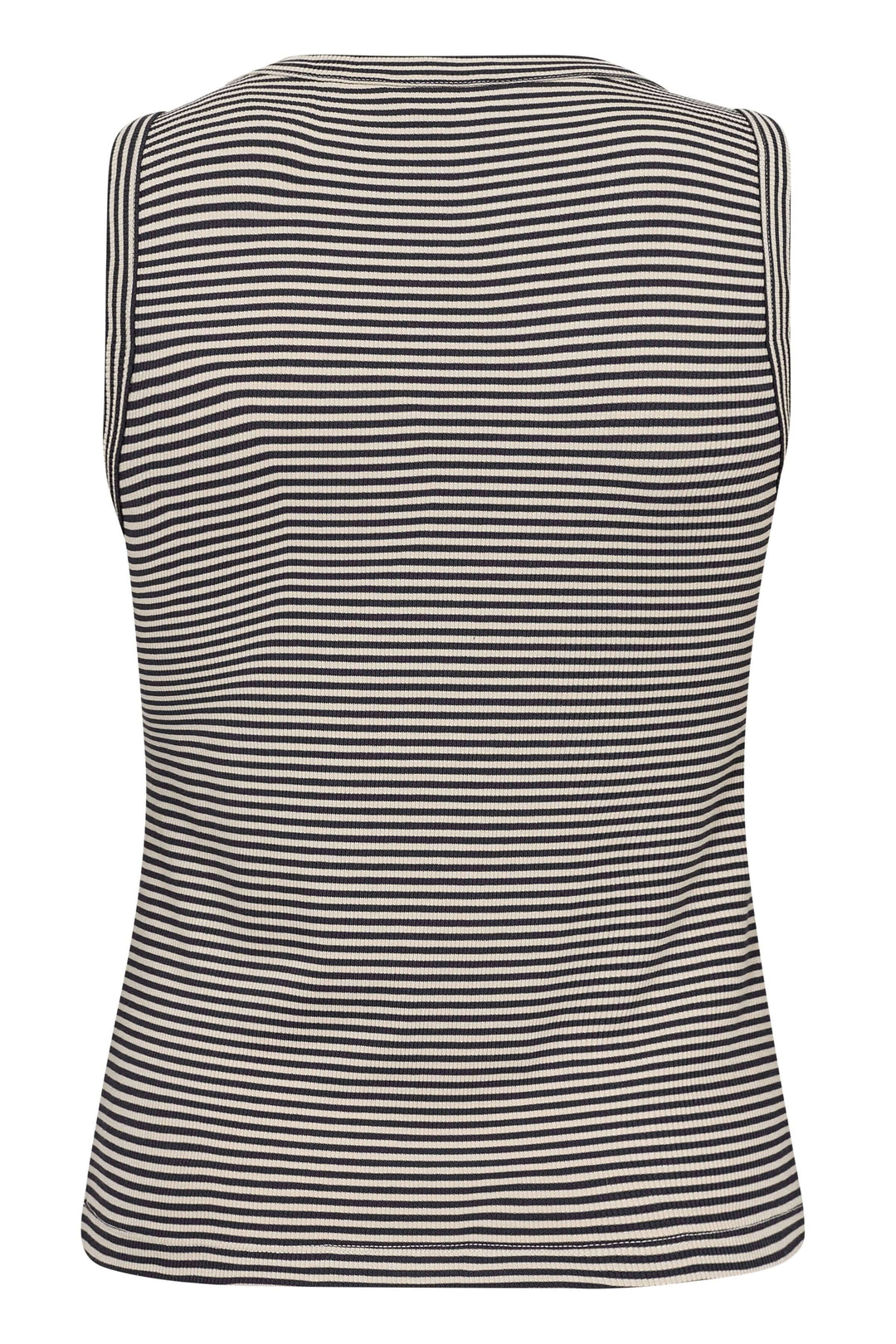 Camisole rayée Nikkia en maille extensible, dos, encolure ronde, sans manches, coupe ajustée.