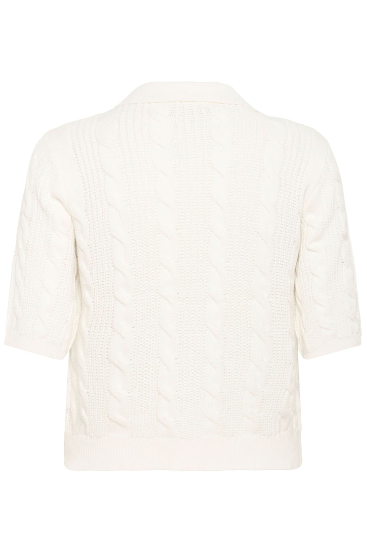 Cardigan Blair en maille torsadée, coupe ajustée, col polo, manches courtes, fermé par boutons, idéal pour un style élégant et féminin.