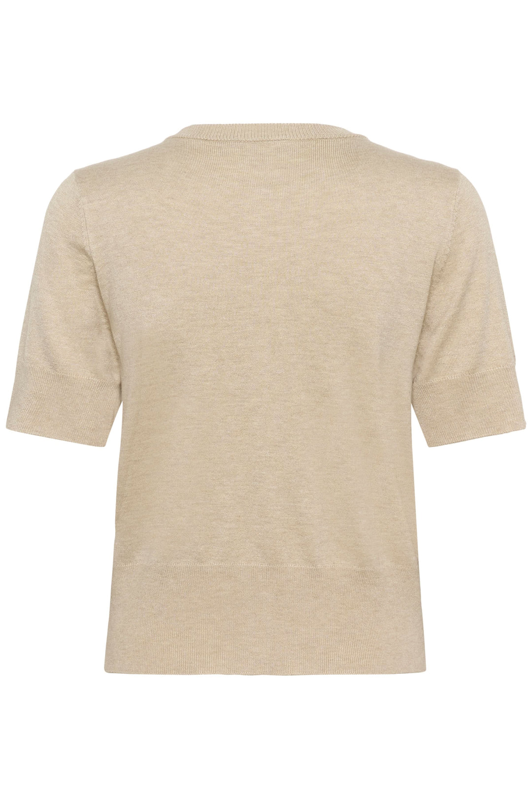 Dos du Cardigan Lizza à manches courtes, en maille fine, couleur beige, coupe ajustée, pour un look polyvalent et féminin.