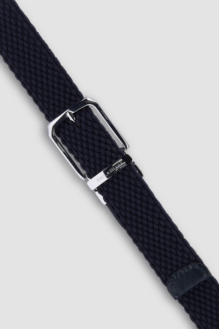Ceinture élastique réversible avec finitions en cuir, ceinture tressée réversible avec boucle métallique, accessoire polyvalent élégant.