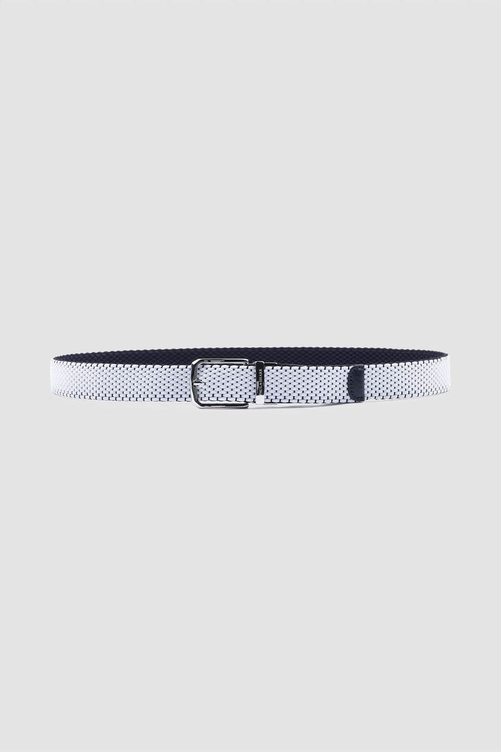 Ceinture élastique réversible avec finitions en cuir, extensible et tressée, idéale pour un style décontracté ou habillé.