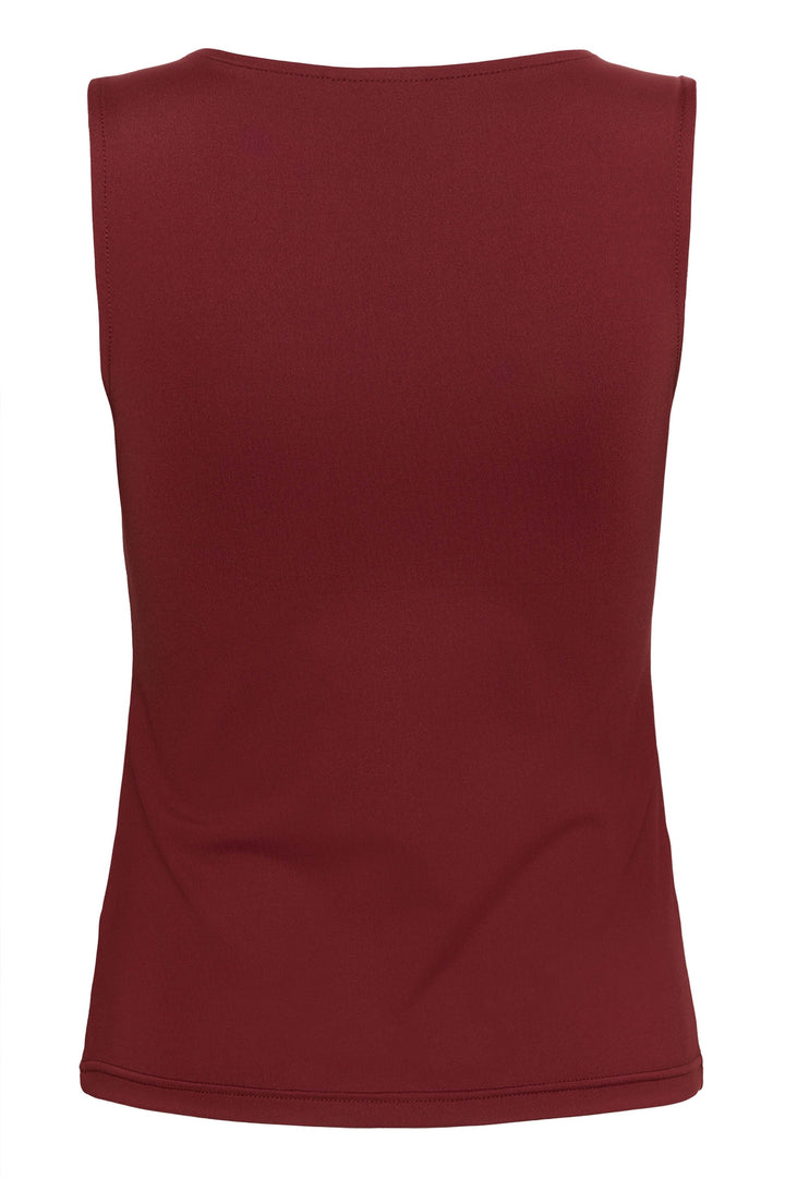 Vue arrière du Chandail Arina manches courtes à encolure chaîne décorative, couleur bordeaux, tissu doux et coupe droite élégante.