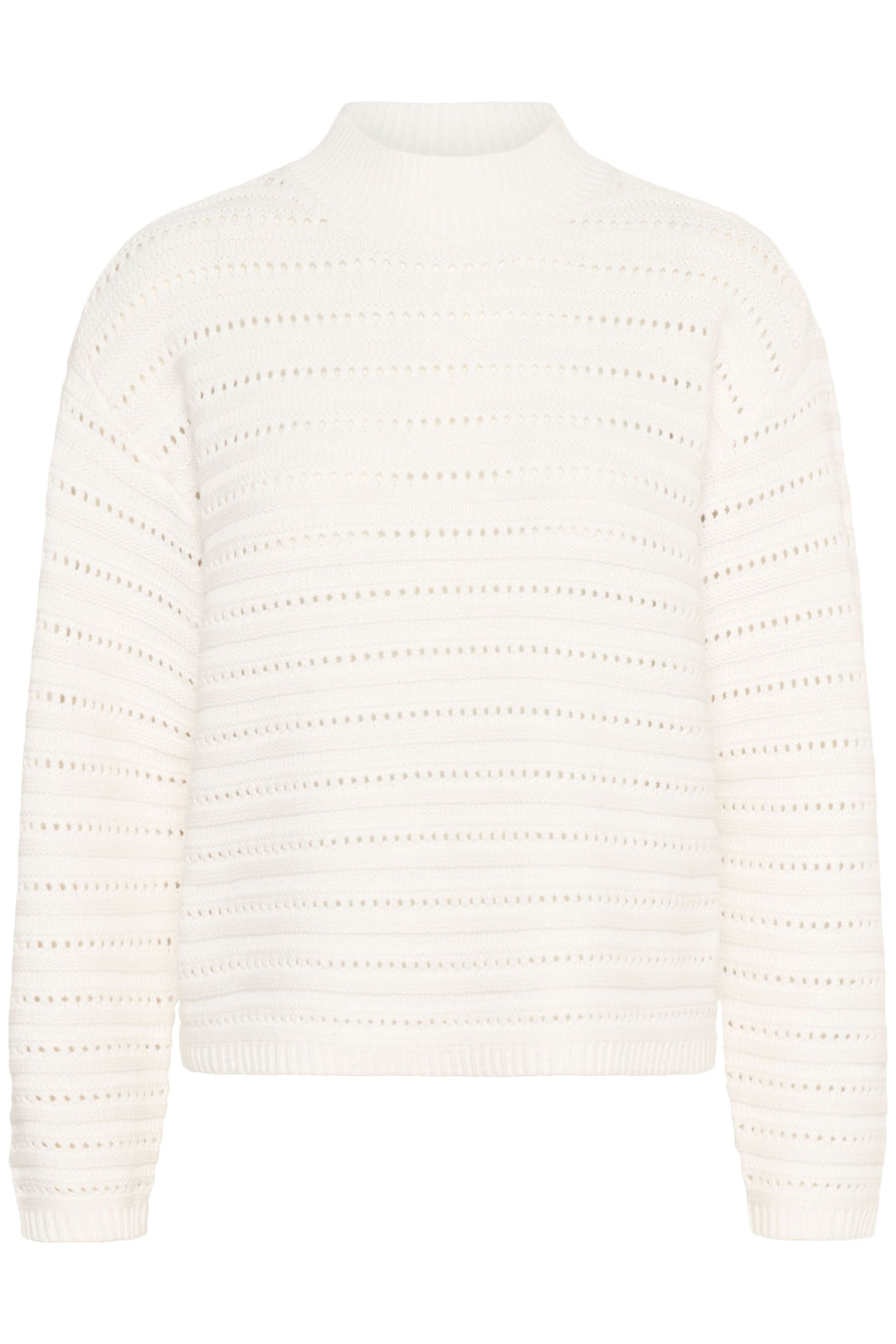 Chandail Dolly en tricot ajouré avec motif élégant et col montant pour un style moderne, coupe droite.