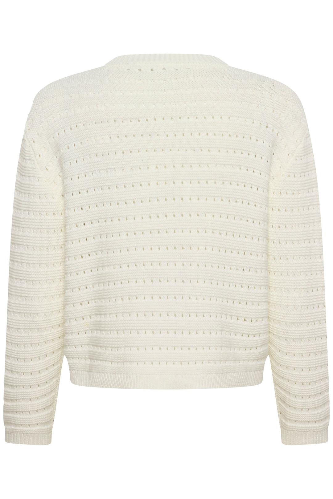 Chandail Metta en maille ajourée blanche, coupe droite et manches longues.
