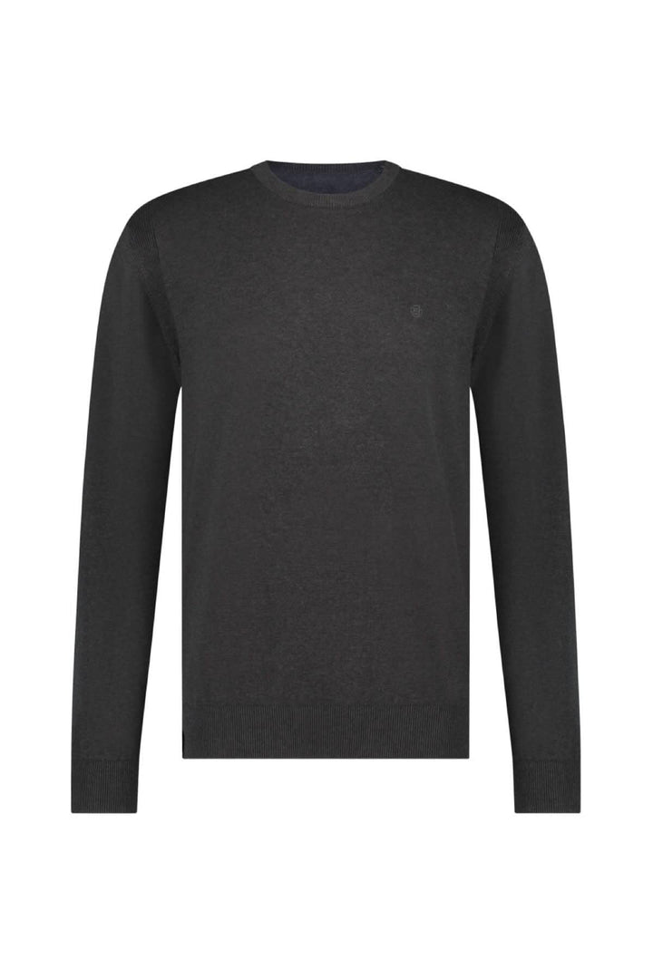 Chandail col ras du cou noir à manches longues, coupe régulière, idéal pour un look décontracté et confortable.
