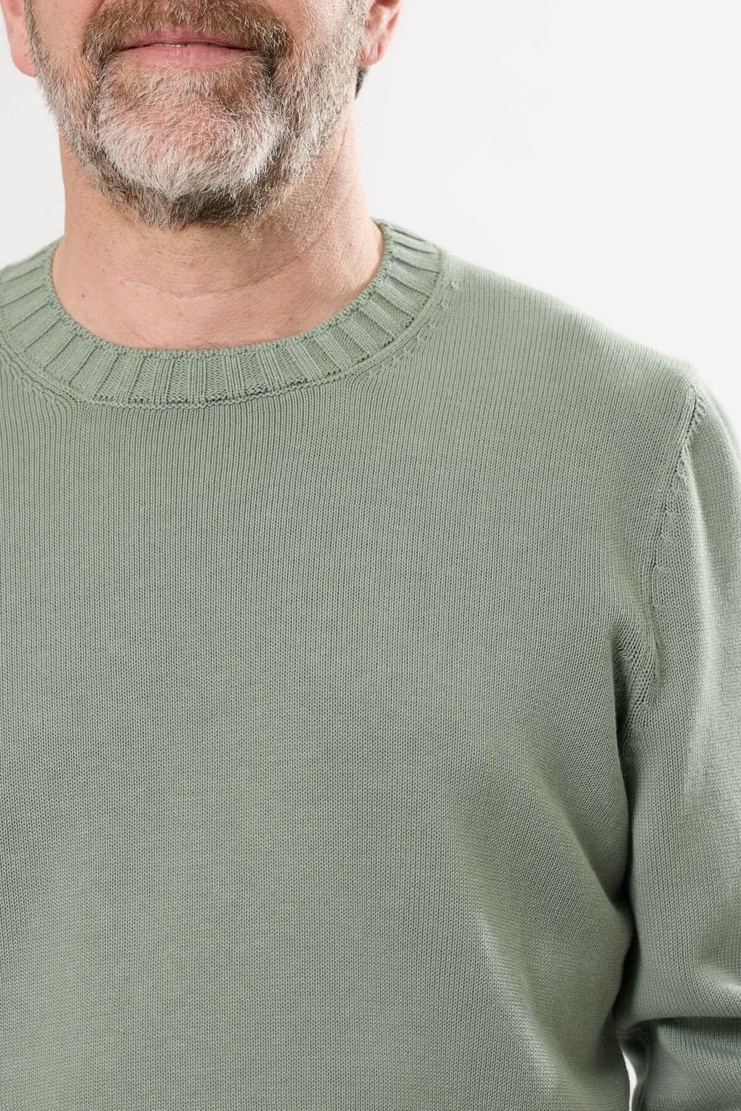 Chandail à col rond en coton doux pour homme, coupe droite et finitions côtelées, couleur verte.
