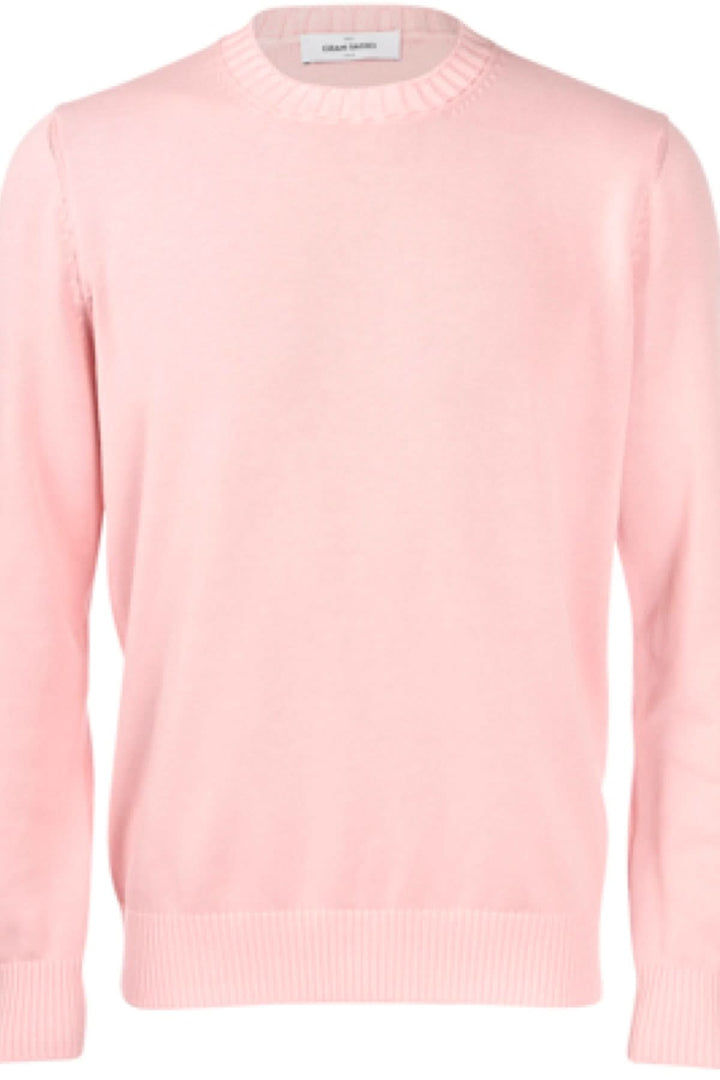 Chandail à col rond rose, en coton doux, coupe droite, parfait pour superpositions ou porté seul, style décontracté.