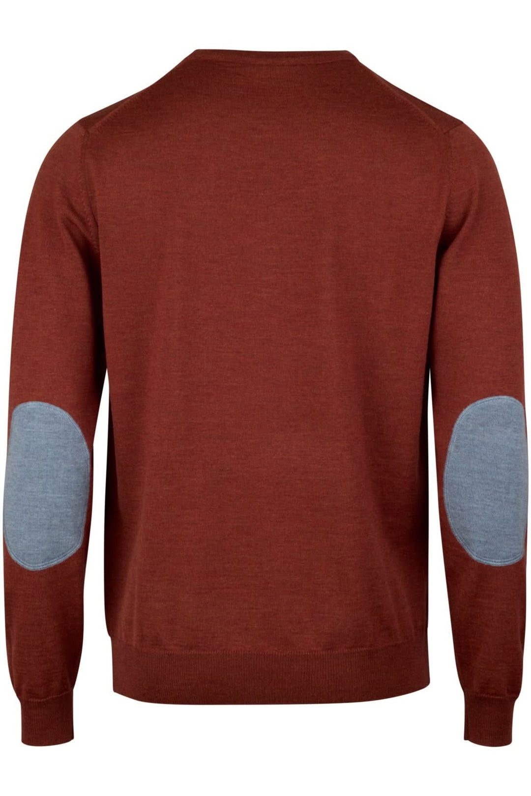 Chandail col rond en laine mérinos avec coudes contrastants et finitions côtelées, parfait pour un style raffiné ou décontracté.