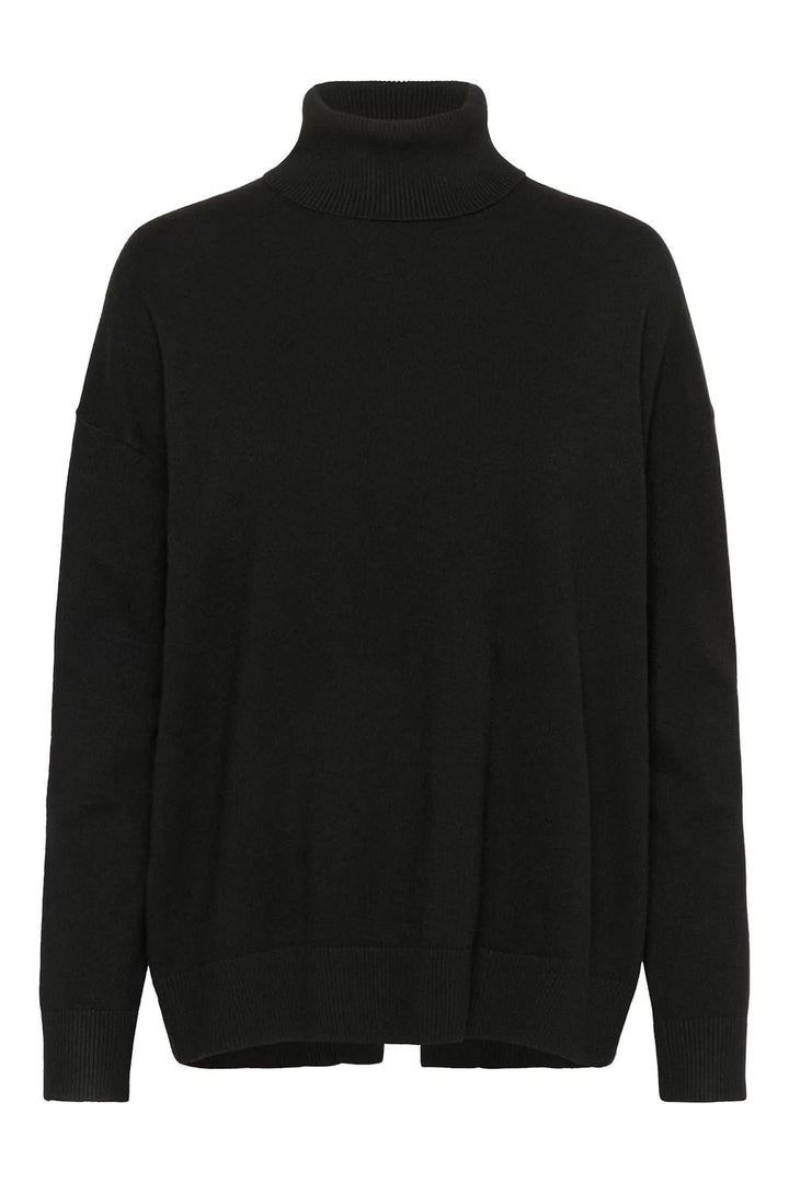 Chandail à col roulé coupe décontractée Glea en noir avec manches longues et finitions côtelées, idéal pour un look chic et minimaliste.