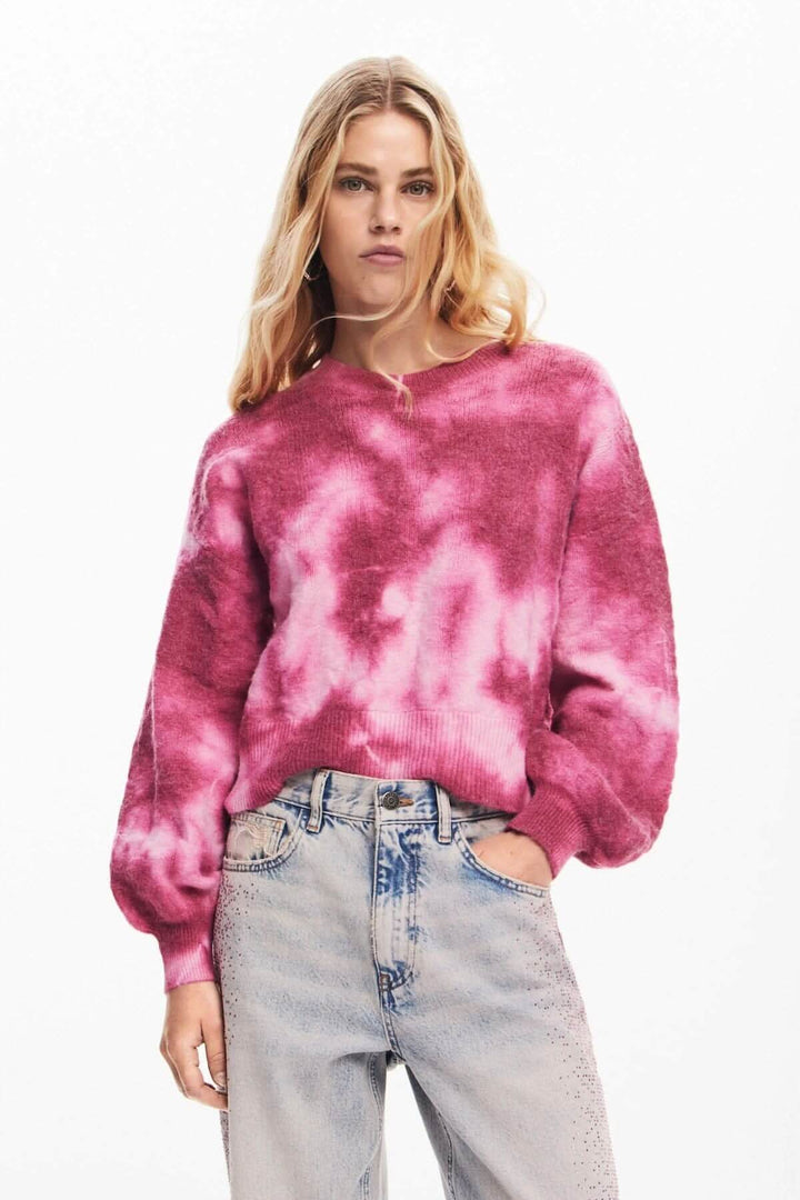 Chandail délavé à manches longues en maille rose, parfait pour un look décontracté et tendance.