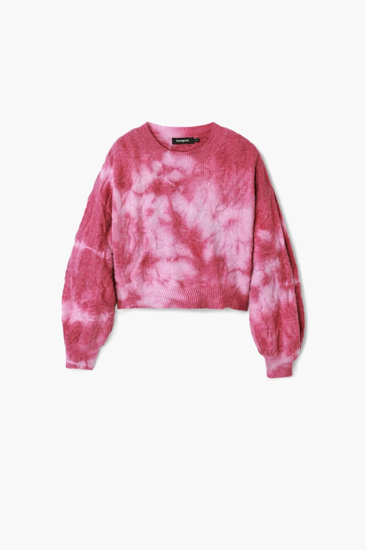 Chandail délavé à manches longues couleur rose avec col rond et coupe ample, parfait pour un look confortable et décontracté.