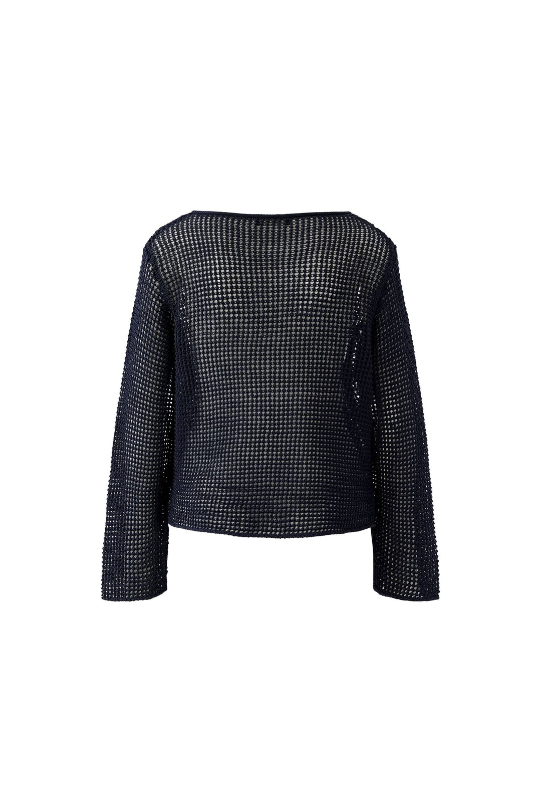 Chandail en maille ajourée à manches longues au style moderne, texture filet, avec encolure dégagée, idéal pour superpositions.