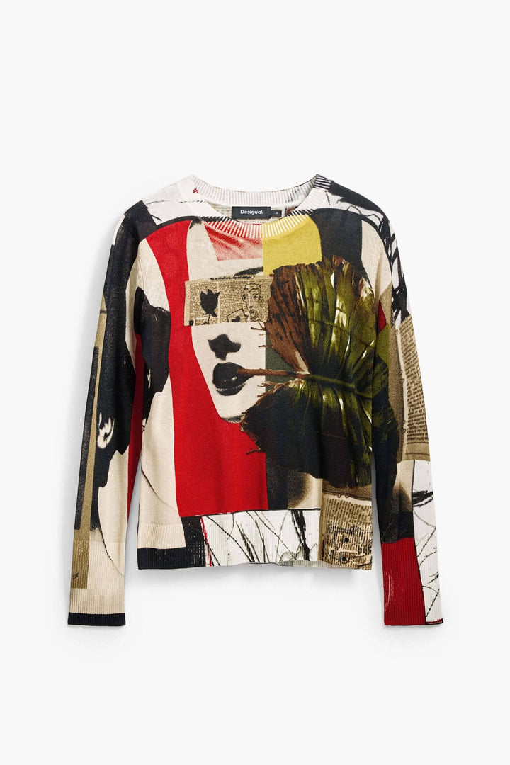 Pull artistique avec imprimé créatif, manches longues et col rond, idéal pour un look décontracté.
