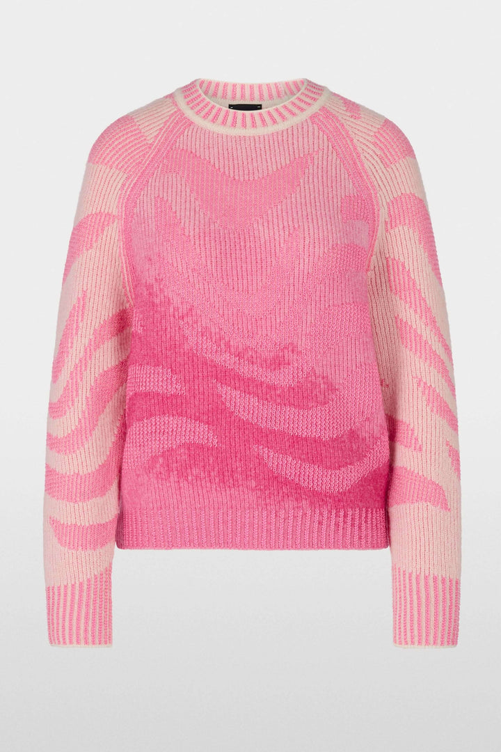 Chandail motif dégradé rose, coupe droite, manches longues, en maille texturée. Parfait pour un look moderne et audacieux.