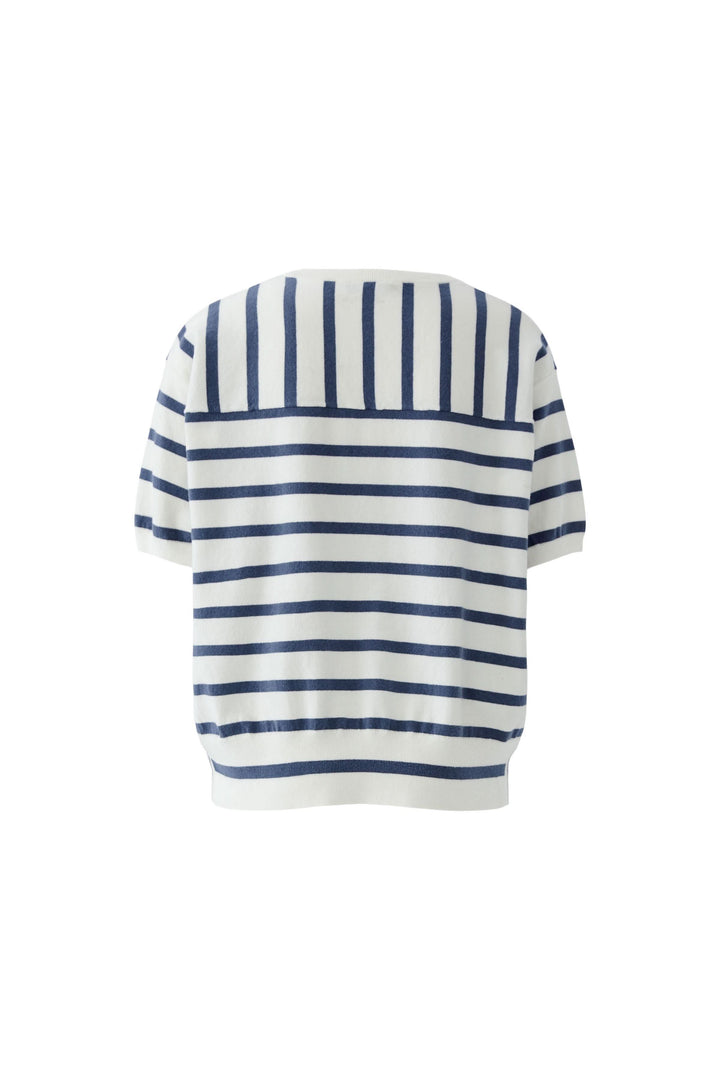 Chandail rayé à manches courtes au style marin avec coupe ample et motif rayé horizontal, parfait pour un look décontracté et moderne.