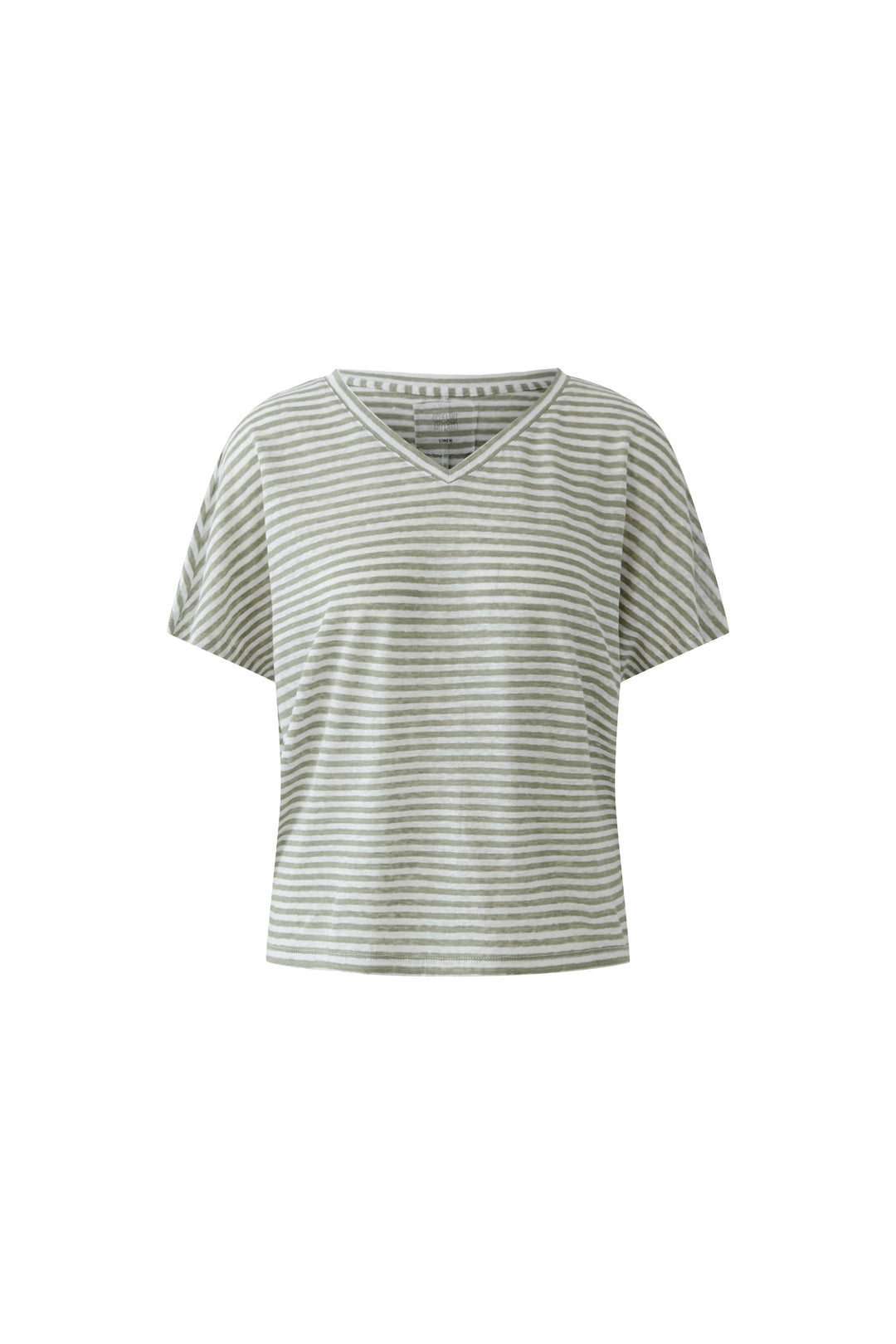 Chandail à rayures col en v avec coupe fluide et manches courtes, idéal pour un look décontracté et moderne.