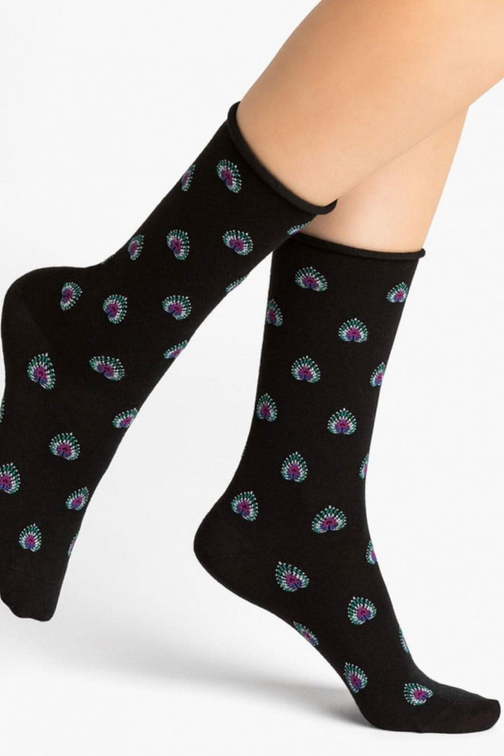 Chaussettes paon élégantes, tricotées en laine Mérinos avec motif délicat, parfaites pour l&