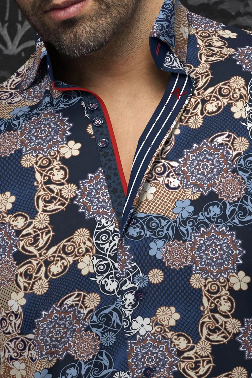 Chemise Albori avec motifs sophistiqués et contraste élégant, confectionnée en coton extensible.