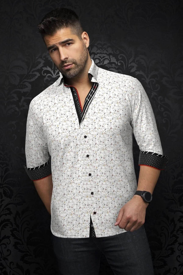 Chemise McBryde pour homme avec motifs contrastants, col modern et détails élégants, en coton extensible.