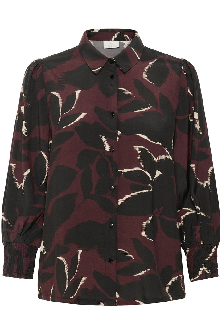 Chemise Mille imprimée, fluide et élégante, avec imprimé graphique, col classique, manches longues smockées, idéale pour bureau ou quotidien.