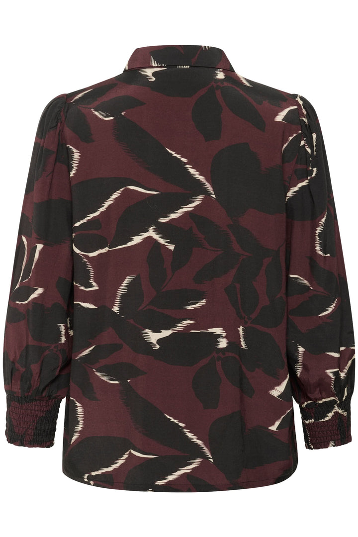 Chemise Mille imprimée avec col classique, manches longues smockées, imprimé graphique moderne, vue de dos.