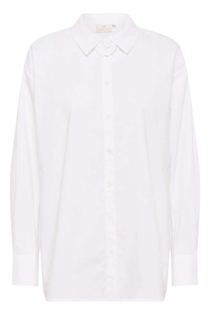 Chemise Mira blanche à la coupe ample, en popeline de coton avec col brodé de fleurs.