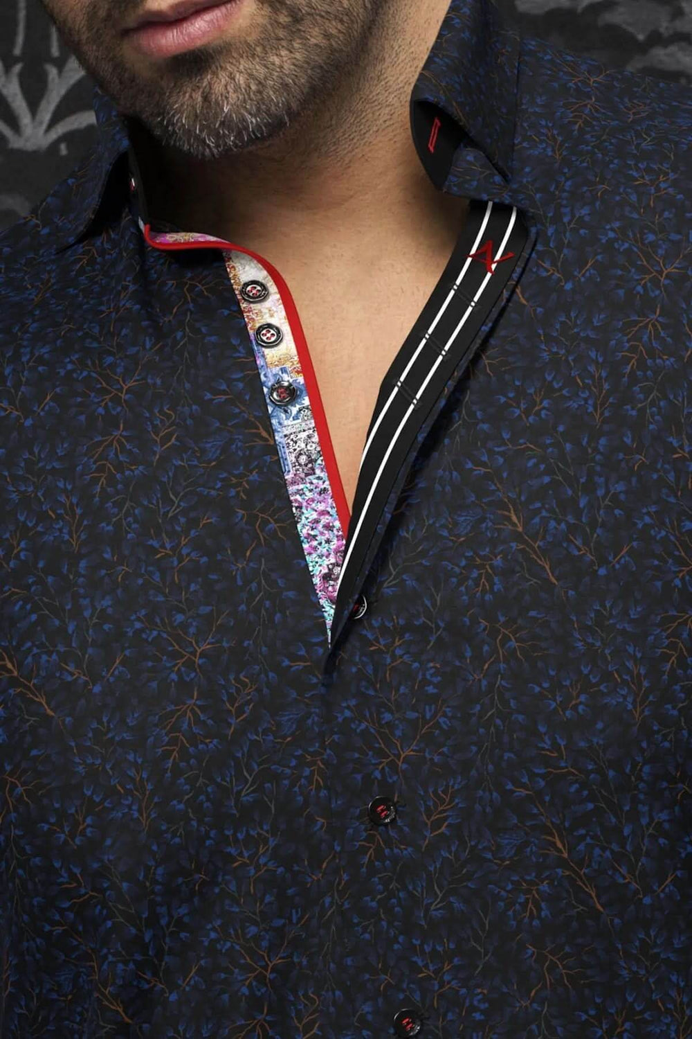 Chemise Quinn pour homme en coton, motifs contrastants et détails élégants pour un style habillé et décontracté.