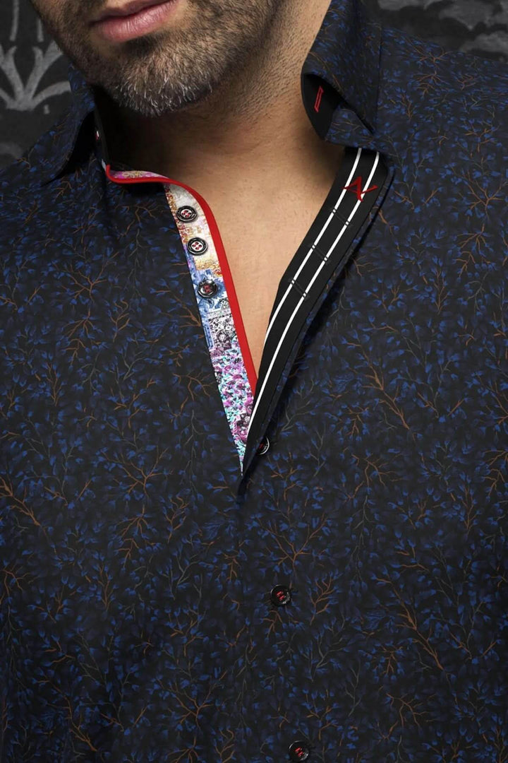 Chemise Quinn pour homme en coton, motifs contrastants et détails élégants pour un style habillé et décontracté.