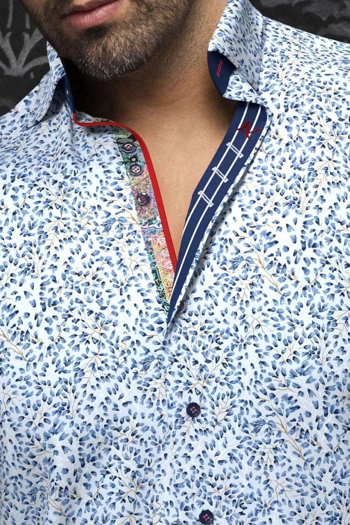 Chemise Quinn pour homme, 98% coton, motifs contrastants, détails colorés, style habillé et décontracté.
