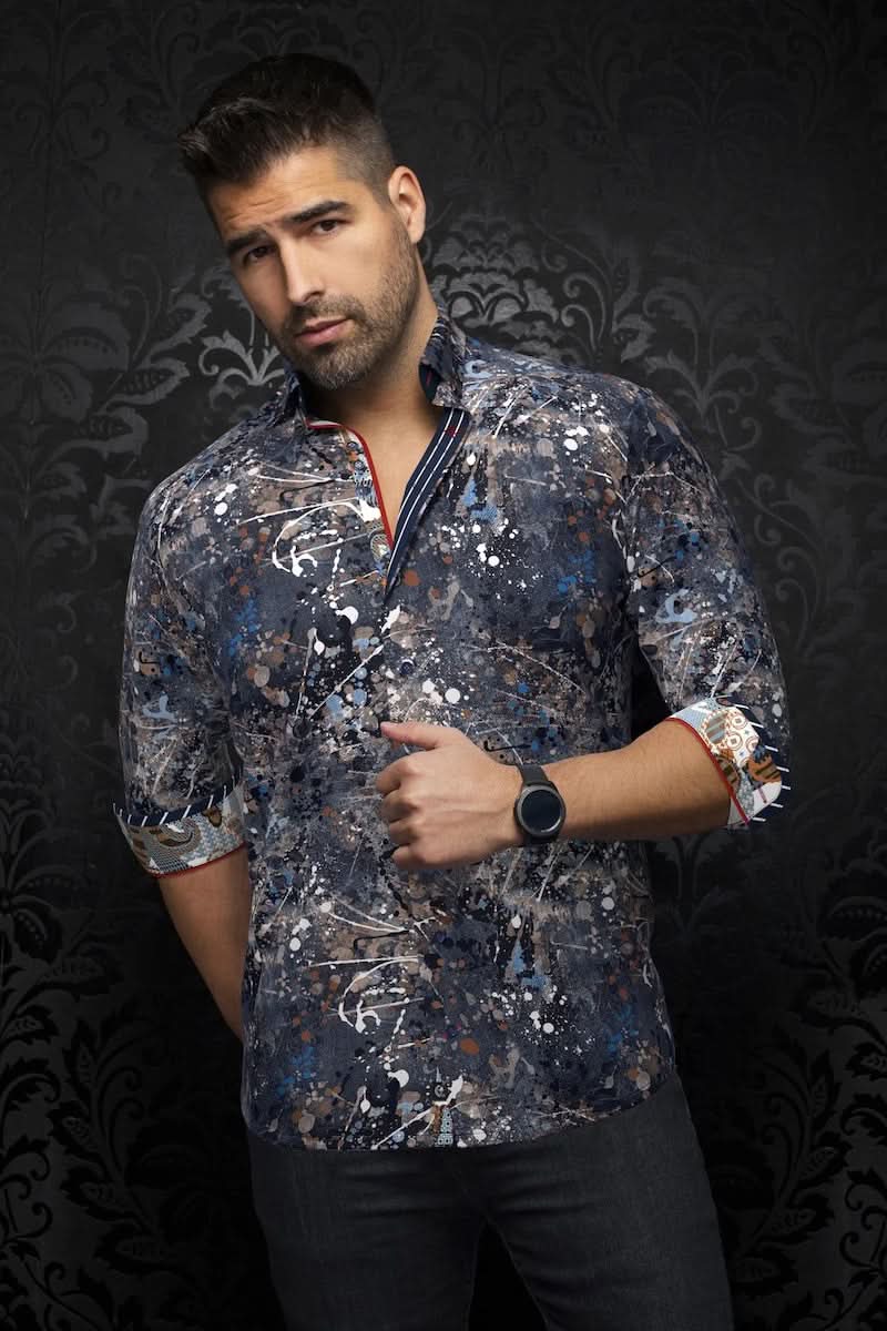 Chemise Stapelton homme en coton et spandex, design déco contemporain avec motifs contrastants, pour un style habillé et décontracté.