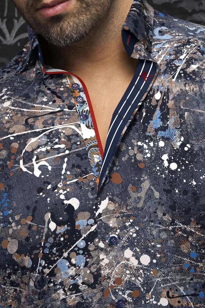 Chemise Stapelton pour homme avec motifs colorés et détails raffinés, confectionnée en coton extensible.