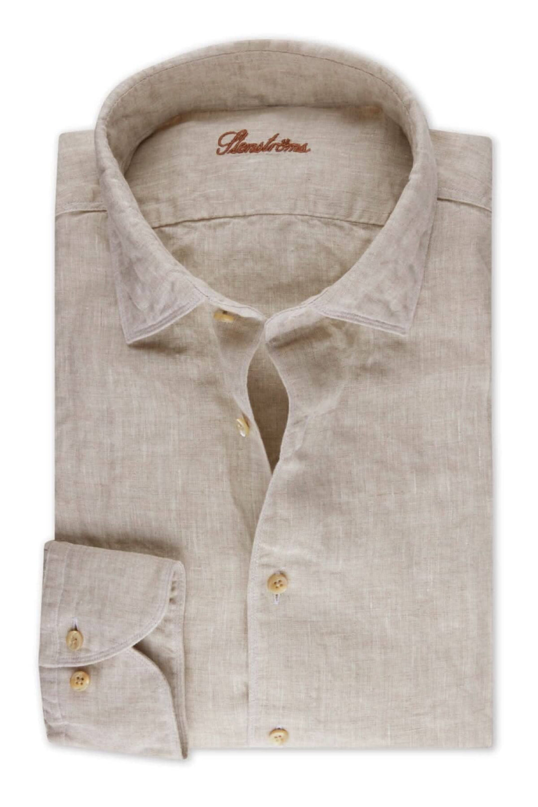 Chemise en lin beige, légère et respirante, avec col classique et boutons, idéale pour l&