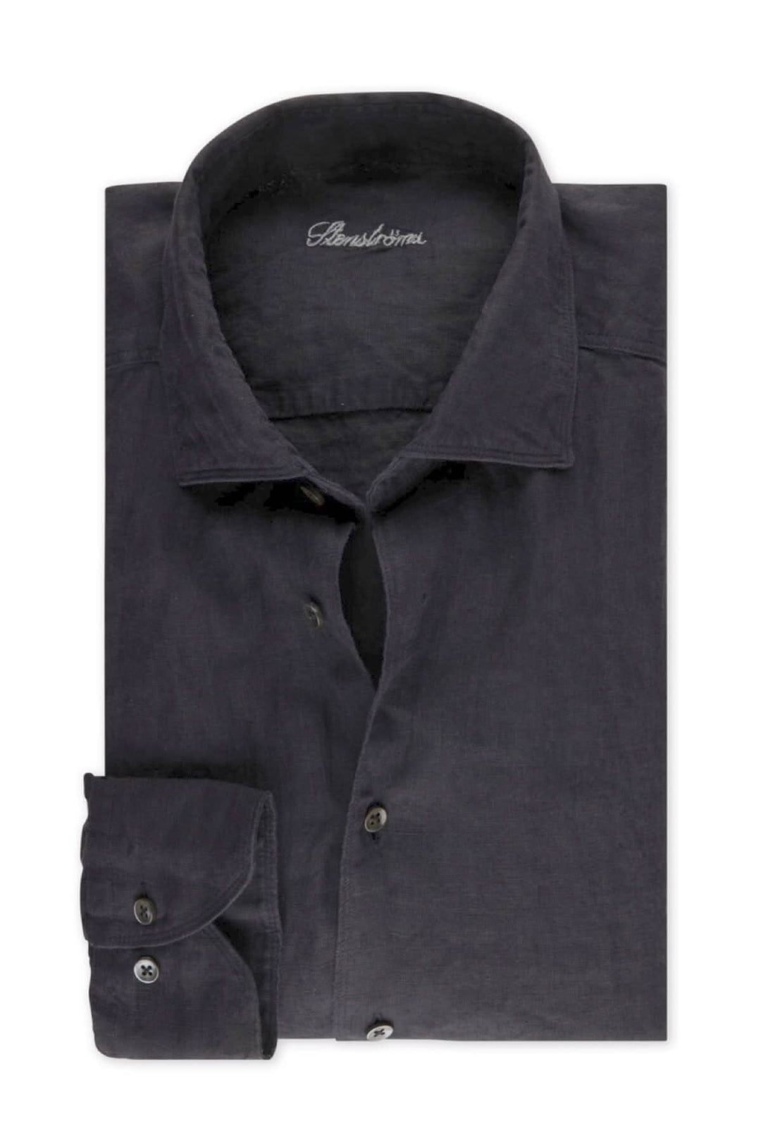 Chemise en lin légère et respirante, col classique, couleur bleu foncé, idéale pour l&