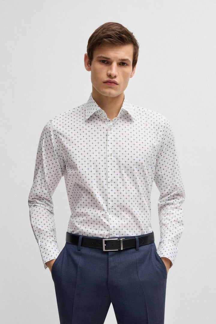 Chemise habillée BOSS à motif contemporain en coton extensible, coupe régulière, idéale pour un look d&