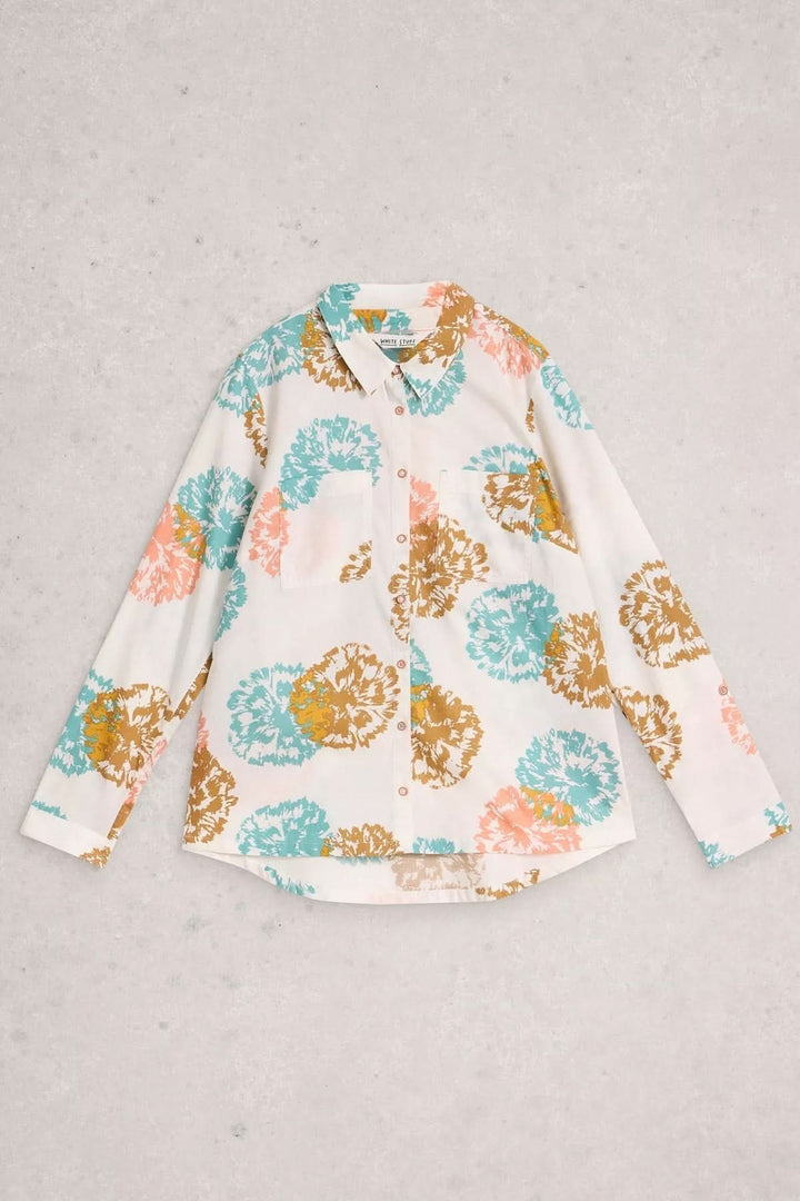 Chemise imprimée coupe décontractée Sophie avec imprimé graphique coloré et coupe droite pour un look féminin et polyvalent.