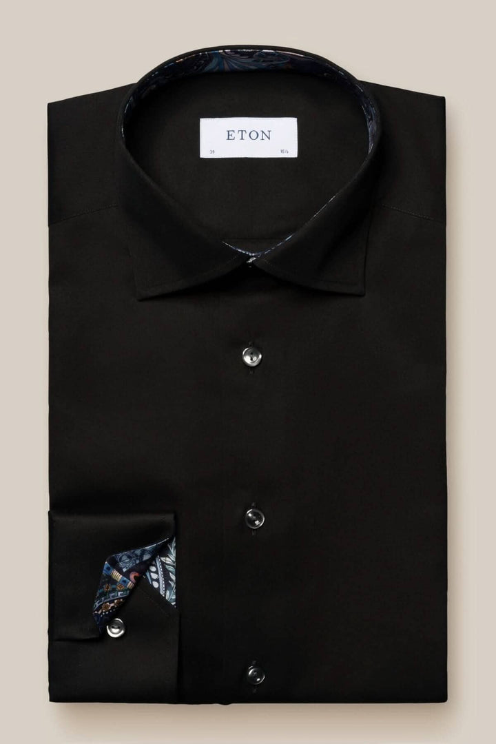 Chemise noire Eton avec imprimé géométrique subtile à l&