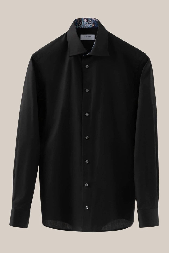 Chemise noire Eton avec imprimé géométrique discret à l&