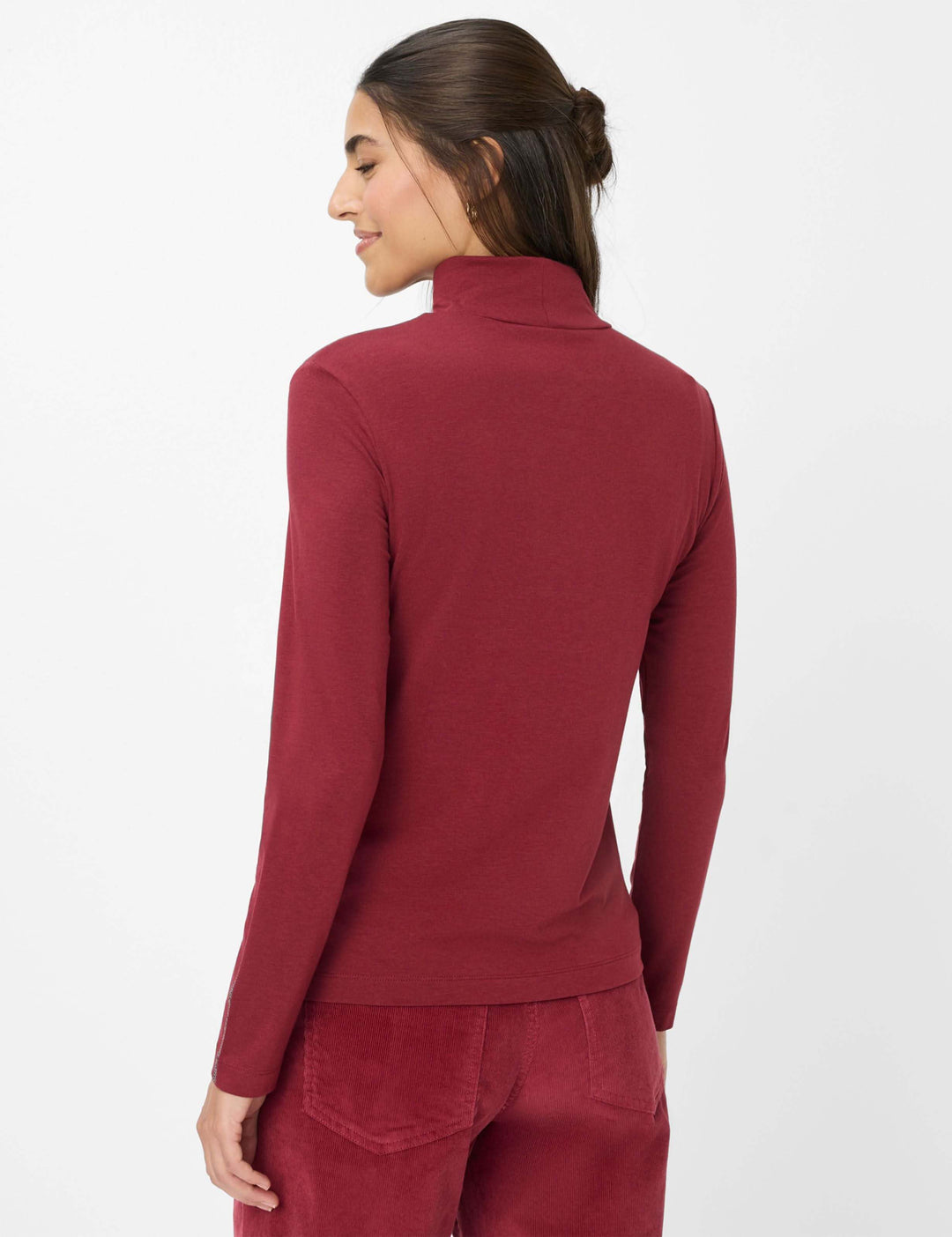 Col roulé CARINA.L en jersey extensible bourgogne, confortable et élégant, montrant le dos d&