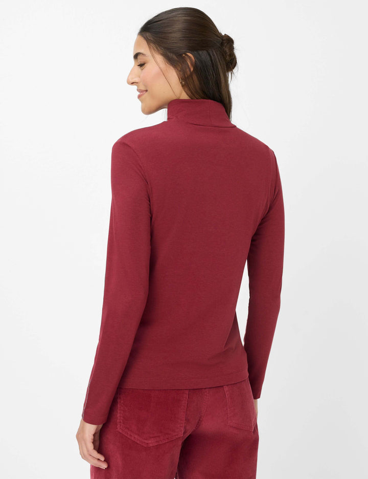 Col roulé CARINA.L en jersey extensible bourgogne, confortable et élégant, montrant le dos d&