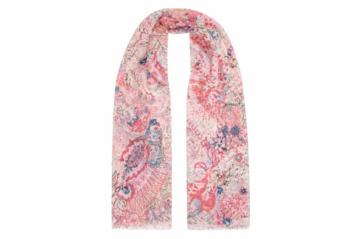 Foulard long imprimé avec motif cachemire et floral, tissu léger 70x180 cm avec franges, élégant et confortable en toute saison.